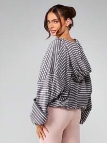 MISSGUIDED Oversized Striped Fleece Hoodie Without Drawstring Long Sleeve Casual Pullover Sweatshirt For Fall Winter Loungewear - Multicolor - View 2