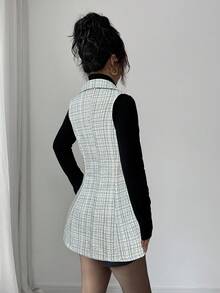 Elenzga Women's Casual Open Front Sleeveless Jacket, Black & White, Autumn/Winter - Green - View 2