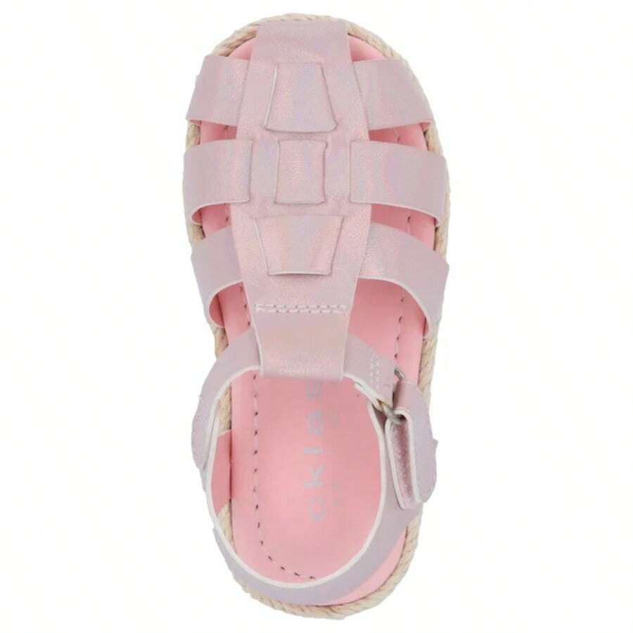 Zapato Sandalia Casual Rosa Con Adorno Para Niña Con Material Brilloso y Suela Tipo Yute - Rosa - Ver 1