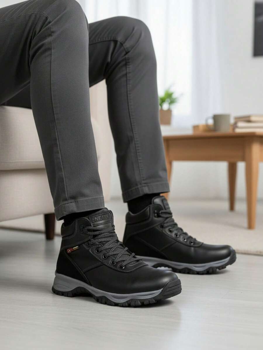 Bota ocupacional, senderismo, trabajo para caballero piel negra - Negro - Ver 1