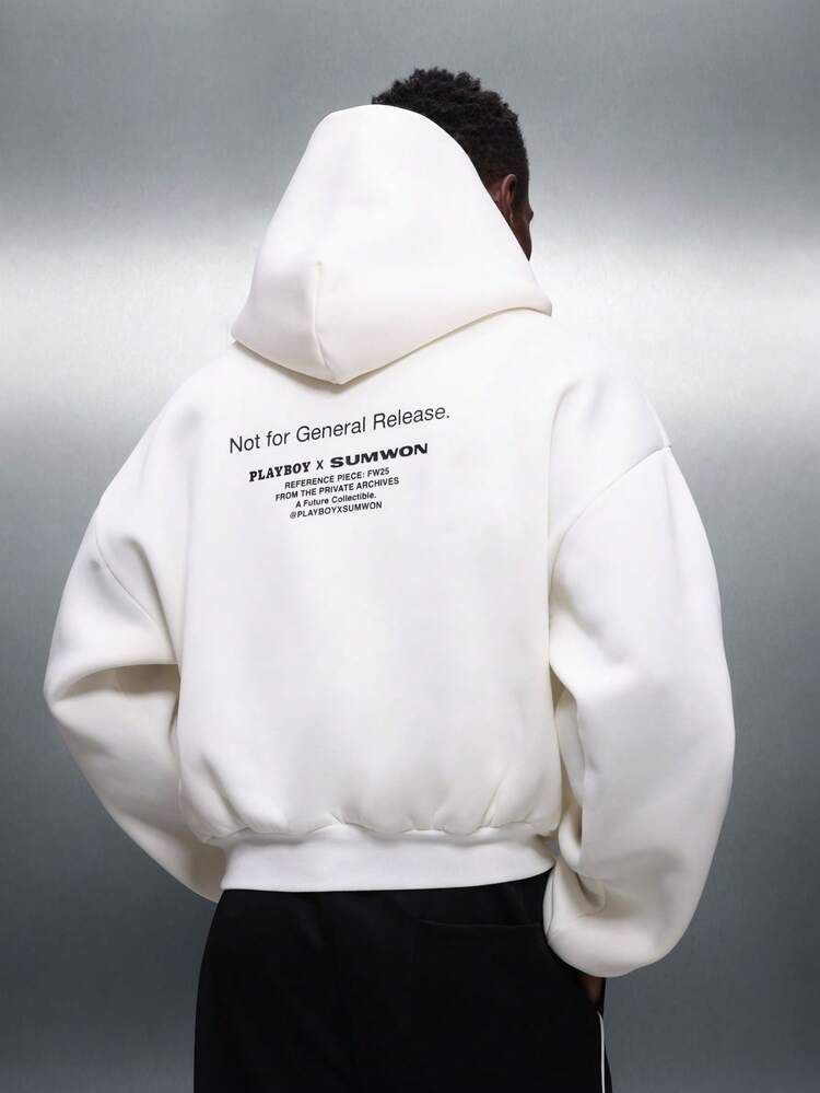 PLAYBOY X SUMWON センターポケット付きホワイトプルオーバーパーカー