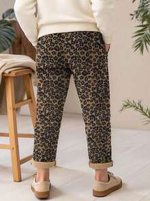 SHEIN LUNE Plus Size Women Leopard Print Drawstring Waist Pockets Casual Sweatpants Graduation,Back To School Outfits,Graduation,Teacher Outfits For Women,Back To School Fall Cloth For Women - Multicolor - View 2