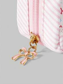 ROMWE Kawaii 时尚卡通撞色蕾丝双格复古少女加厚大容量便携化妆包，小方包 442464 - 彩色 - 查看 4