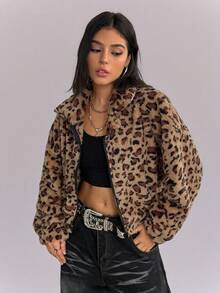 Sparklyn 少女双面豹纹羊毛夹克 - 经典豹纹，个性前卫，宽松廓形，松紧袖口，秋冬街头时尚必备时尚双面单品