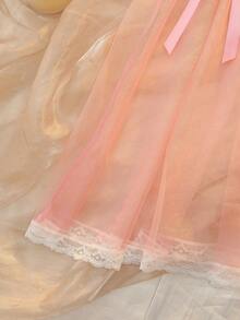 DelicateAllure Lencería de mujer talla grande con encaje de contraste y volantes de malla - Rosa - Ver 5