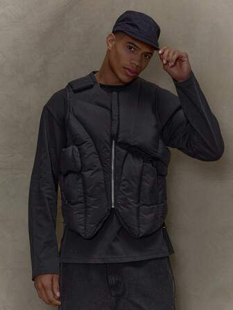 Musero Ärmlös Boxig Cropped Utility Cargo Style Puffer Väst Höst Vinter Capsule