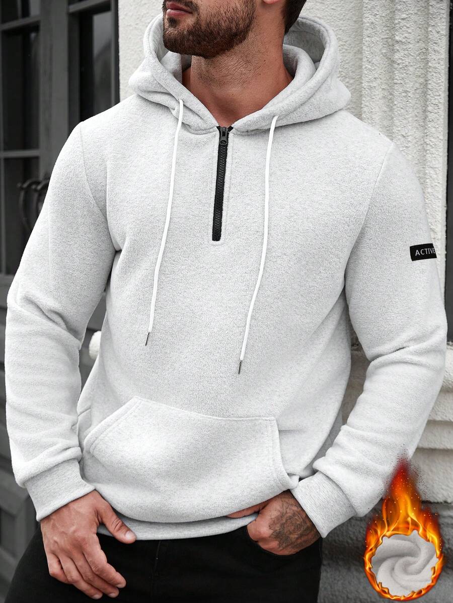 Manfinity CasualCool Men's Patch Pocket Half-Zip Casual Long Sleeve Hoodie Casual Pullovers Half Zip Hoodie Pullover Old Money,Daily Leisure, Weekend Trips, Outdoor Activities, Travel Expeditions, Relaxed Work Environments Or Semi-Formal Occasions,Boyfriend/Husband Gift, Anniversary Gift Christmas Quarter Zip Hoodie Men Mens Hoodies Casual Men Hoodies Pullovers Gym Hoodies Men Light Grey Hoodie - White - View 1