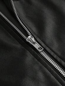 EASEVO 加大码男士纯色拉链休闲百搭长袖皮夹克