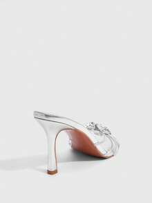 CUCCOO SZL Sandalias de tacón alto sexy de 9 cm con puntera puntiaguda, decoración floral y hebilla, de PU metalizado, adecuadas para citas y fiestas - Plateado - Ver 8