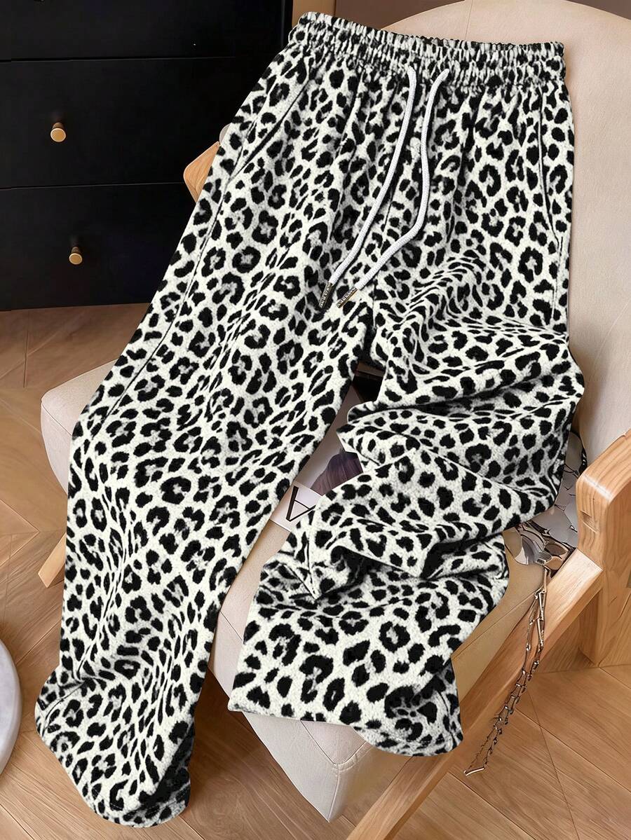 Resyla Y2K复古美式街头时尚豹纹女式运动裤 - 白色 - 查看 1