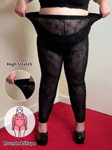 Enliva Quần legging bó sát Sheer Butterfly Jacquard co giãn cao cỡ lớn, Quần legging thu cho nữ, Mùa đông, CURVE PLUS - màu đen - Xem 6