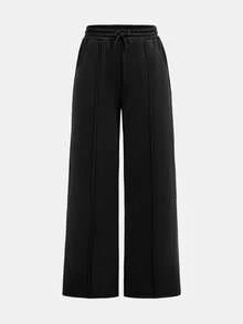 SHEIN Girlism 少女黑色抽绳休闲口袋运动裤 - 黑色 - 查看 6