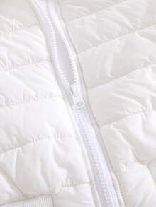 Sparklyn Áo khoác có mũ trùm đầu, cổ lông ấm áp, thoải mái cho bé gái mùa đông trơn màu - trắng - Xem 3