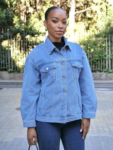 Yess Loren 女用寬鬆長袖帶蓋口袋牛仔夾克