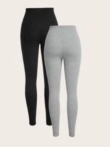 SHEIN EZwear 大码女士休闲纯色打底裤，适合秋冬季节穿着。 - 彩色 - 查看 2