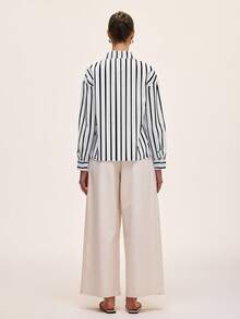 Almamuse Blue & White Striped Shirt, Comfortable For Commuting And Casual Daily Wear, Spring/Summer - White - View 2