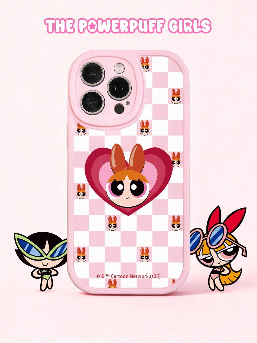 THE POWERPUFF GIRLS X SHEIN 粉色可爱女英雄印花手机壳，白色格子印花手机壳，甜美可爱风格，兼容iPhone和Galaxy，适合女孩日常使用或作为礼物。手机壳兼容iPhone 17/Air/17 Pro/17 Pro Max，保护壳兼容iPhone和Galaxy。 - 粉色 - 查看 1