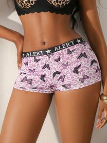 Bare Chapter 1pc Girls' Purple Leopard Print Butterfly Sports Boyshort Panties - Multicolor - View 3