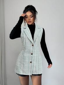 Elenzga Women's Casual Open Front Sleeveless Jacket, Black & White, Autumn/Winter - Green - View 5