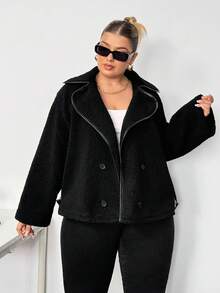 Truni Damen Jacke in Große Größen aus Teddyfell und Lammwolle mit Langarm für Winter, Herbst - Schwarz - Übersicht 3