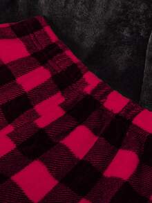 2件套青少年男童休闲格子印花长袖上衣和裤子家居服套装 - 紅色 - 查看 5