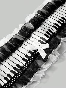 ROMWE 1 chiếc cà vạt đơn sắc ren vá nhạc piano phong cách Punk Y2K thời trang tối giản, phù hợp với trang phục học thuật, thường ngày, JK, Lolita, Anime, Grunge - trắng - Xem 2