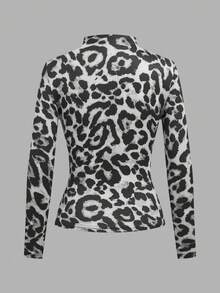 SHEIN LUNE 3pcs/Set Solid Color & Leopard Print Basic Tight Fit T-Shirts, Casual Autumn/Winter Layering,Graphic Tees - White - View 6
