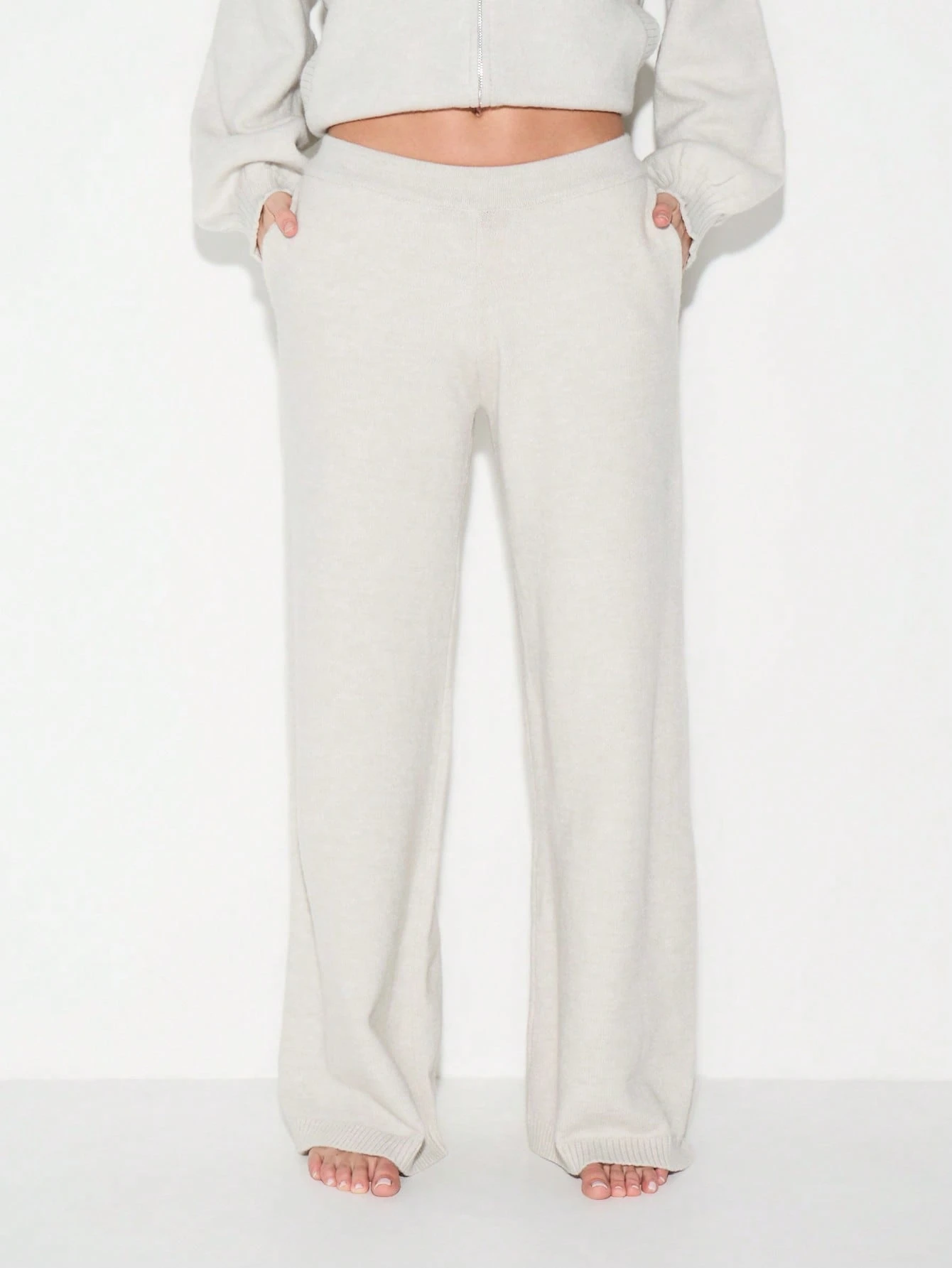 KIZN Pantalones deportivos palazzo de pierna ancha de punto acanalado