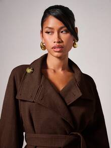 COSMINA Women's Elegant High Collar Tie Casual Jacket, Autumn/Winter Coat,  Brown Jacket Women,  Outerwear Women,  Coats For Women,  Women S Fall Clothes,  Brown Blazer Women - Coffee Brown - View 6