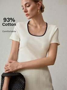 MOTF PREMIUM Camiseta acanalada sencilla con ribete de contraste - Albaricoque - Ver 2