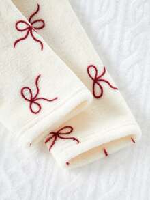 Girls' Cute Burgundy Bow Hooded Mid-Length Robe Sleepwear, Autumn/Winter Pajamas Dress  Tween Girls Pajamas-Hooded Nightgown Soft Fleece Red Bow Print White Hooded Long Sleeve Knee Length Warm Sleepwear Fall Winter Loungewear 2026 New Year Essential - Apricot - View 11