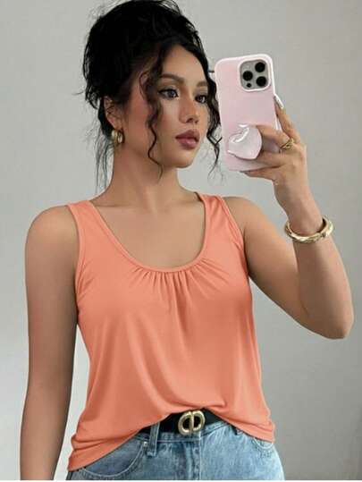 Blusa Sin Mangas con Pliegues al Frente