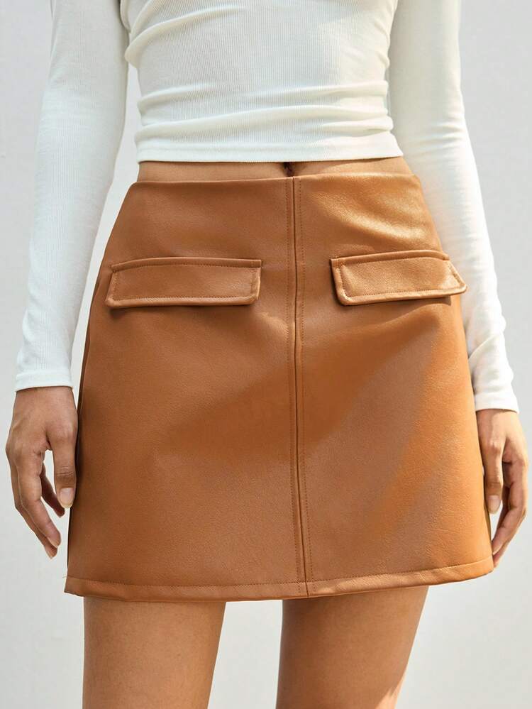 SHEIN Maija Women's High Waist A-Line Skirt, Fashion Commuter Style, Minimalist Design, Suitable For Urban Commute, Business, Casual, Thanksgiving, Christmas, New Year Party, Wedding Guest Attire Brown Skirt