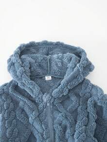 Sparklyn 1 Áo khoác cardigan ngắn có mũ trùm đầu kéo khóa cho bé gái, vải dệt kim họa tiết, mùa thu - Màu xanh lam - Xem 4