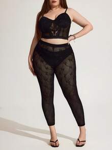 Enliva Quần legging bó sát Sheer Butterfly Jacquard co giãn cao cỡ lớn, Quần legging thu cho nữ, Mùa đông, CURVE PLUS - màu đen - Xem 5