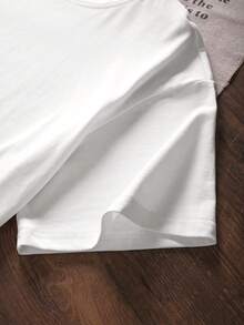 SHEIN Camiseta de manga corta de cuello redondo con estampado de eslogan de cereza casual para mujer, verano - Blanco - Ver 3