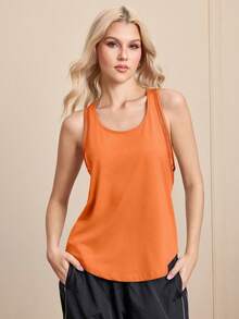 Cheerettes U-Neck Sleeveless Loose Fit Breathable Fitness Sports T-Shirt - Orange - View 2