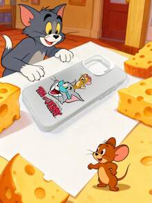 TOM & JERRY X SHEIN Ốp lưng điện thoại cứng in hình mèo và chuột hoạt hình dễ thương màu trắng, tương thích với iPhone và Galaxy, lý tưởng cho những người đam mê hoạt hình cổ điển để sử dụng hàng ngày hoặc làm quà tặng - trắng - Xem 3