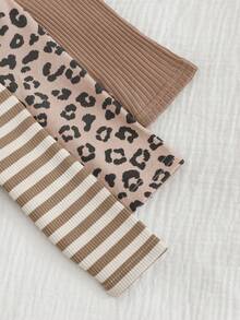 Cozy Pixies 3件套新生女宝宝豹纹条纹针织柔软圆领长袖连体衣套装，竹纤维拉链款，3件装婴儿服装，猎豹纹婴儿服，中性婴儿服，男女通用 - 彩色 - 查看 7