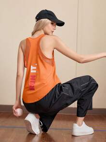 Cheerettes U-Neck Sleeveless Loose Fit Breathable Fitness Sports T-Shirt - Orange - View 3