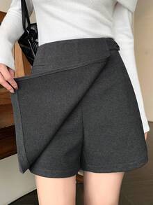 FRIFUL Women's Grey Shorts Skirt, Commuter Style, Spring/Summer - Dark Grey - View 3
