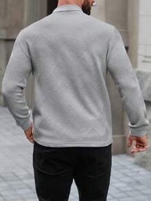 Manfinity Homme 男士长袖条纹休闲通勤 Polo 衫 男士针织衫 男士长袖 Polo 衫 男士纽扣针织 Polo 衫 白色和灰色衬衫 男士橄榄球长袖衫 - 灰色 - 查看 2