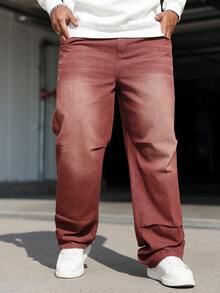 Manfinity Homme 大码男士休闲水洗复古牛仔裤 - 紫色 - 查看 4