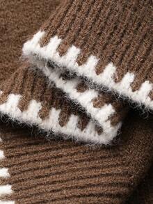 DAZY Young Girl Casual Color Block Trim Crew Neck Sweater + Knit Skirt Set, Autumn/Winter - Brown - View 7