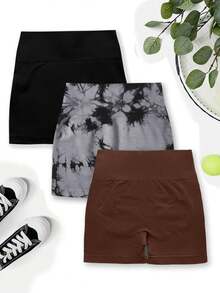 Gameset SHEIN Sport 3件套女士休闲通勤无缝高弹力提臀运动短裤 - 彩色 - 查看 5