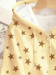 Resyla 1 pièce sweat-shirt court zippé minimaliste et avec imprimé étoile pour femmes, cadeau pour les amis - Blanc - Voir 3