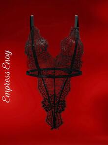 Spicy Aura Plus Size Women Lace Lingerie Bodysuit Cardigan Jacket, Charming & Sexy Mature Homewear Set - Black - View 6