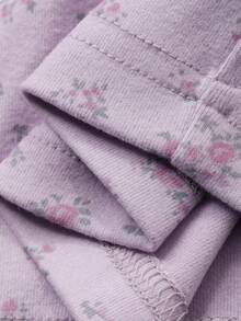 DAZY 2 piezas Conjunto de pijama de manga larga holgado y cómodo con estampado floral diminuto para mujer, ropa de invierno - Púrpura malva - Ver 7