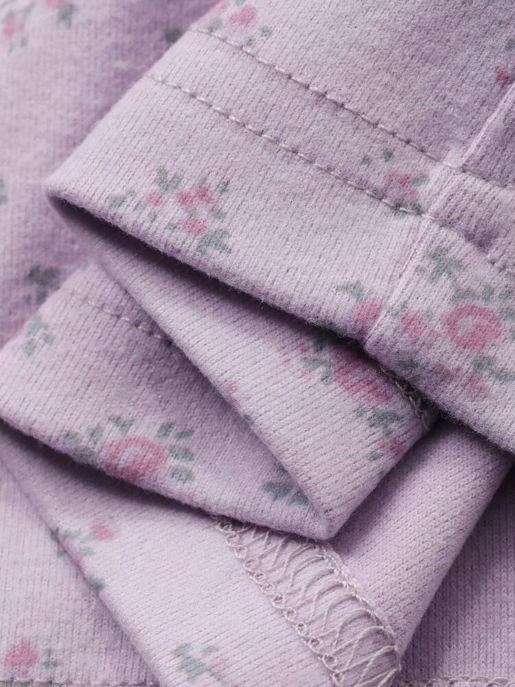 2pcs Ditsy Floral Loose Comfortable Long Sleeve Pajama Set For Women, Winter Clothes