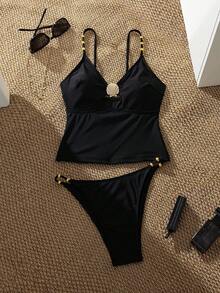 Swim Chiccia Damen Sommer Strand Metallic Seestern & Muschel Dekor SexAusschnittum Cami Bikini Badeanzug Set